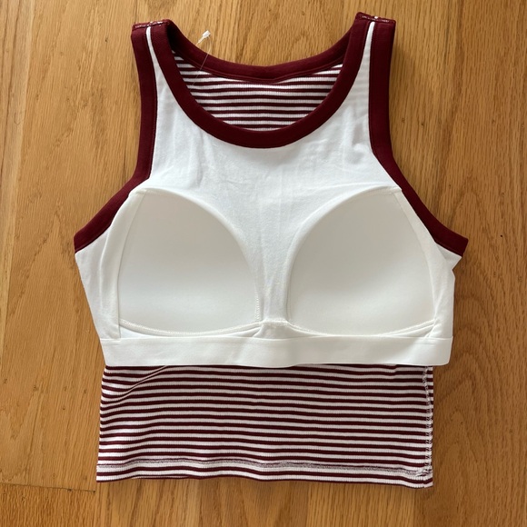 Uniqlo Burgundy & White ribbed cropped Striped bra top - Picture 5 of 8